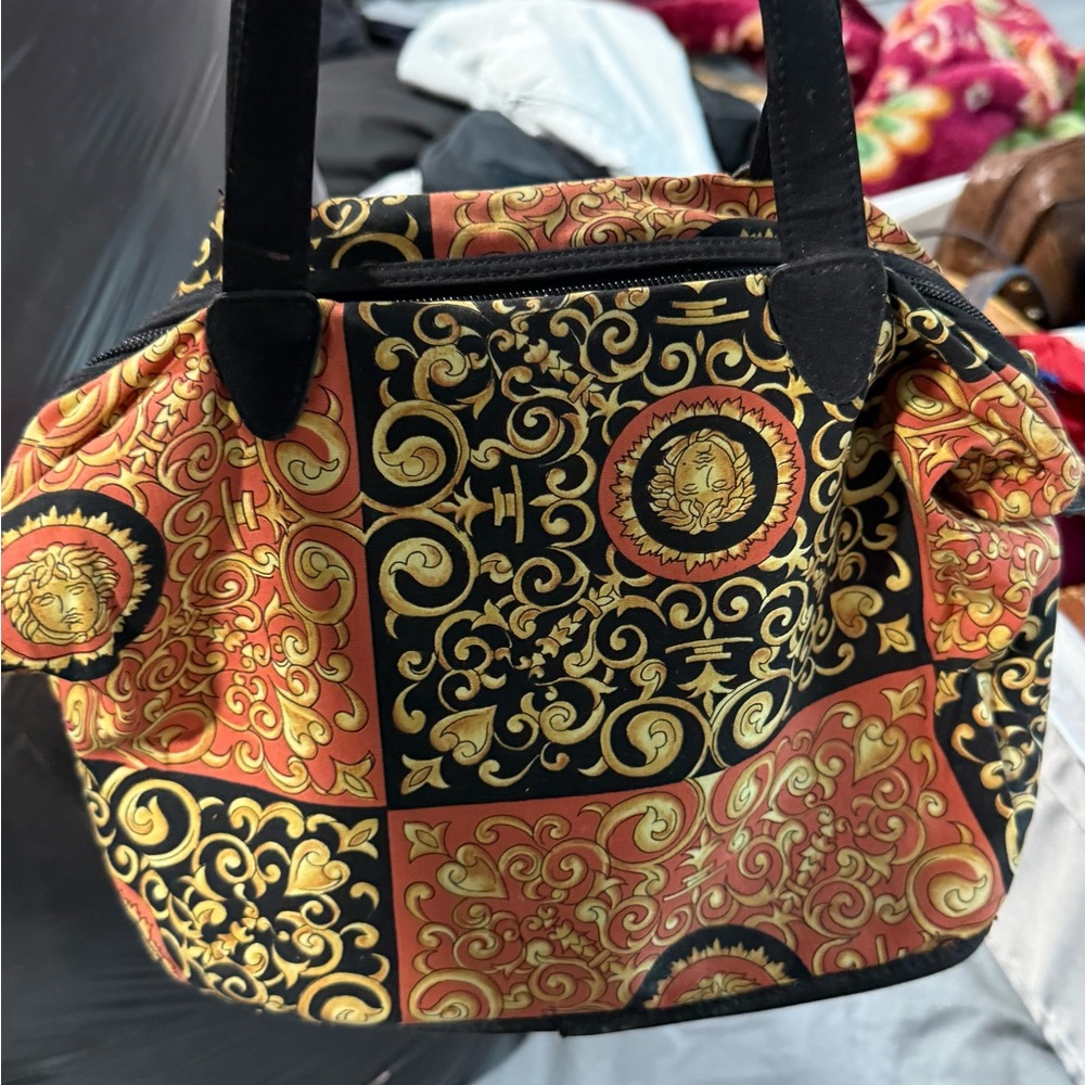 Vintage Black, orange and Gold Patterned handbag  Bag